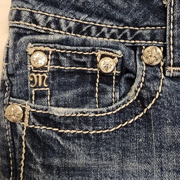 Miss Me Blue Boot Cut Jeans with Fleur-de-Lis Pockets - Picture 4 of 6